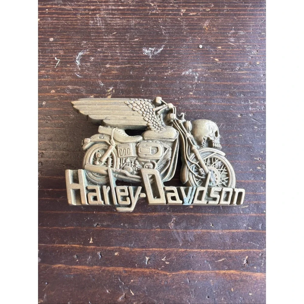 Harley Davidson Motorcycle Skull Belt Buckle By Baron 1980 Solid Brass RARE